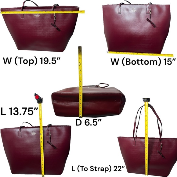 Authentic Kate Spade XL Janie Smooth Leather Cherrywood Tote ECU - Picture 14 of 15